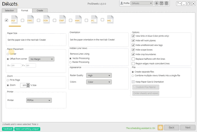 ProSheets Additional PDF Settings